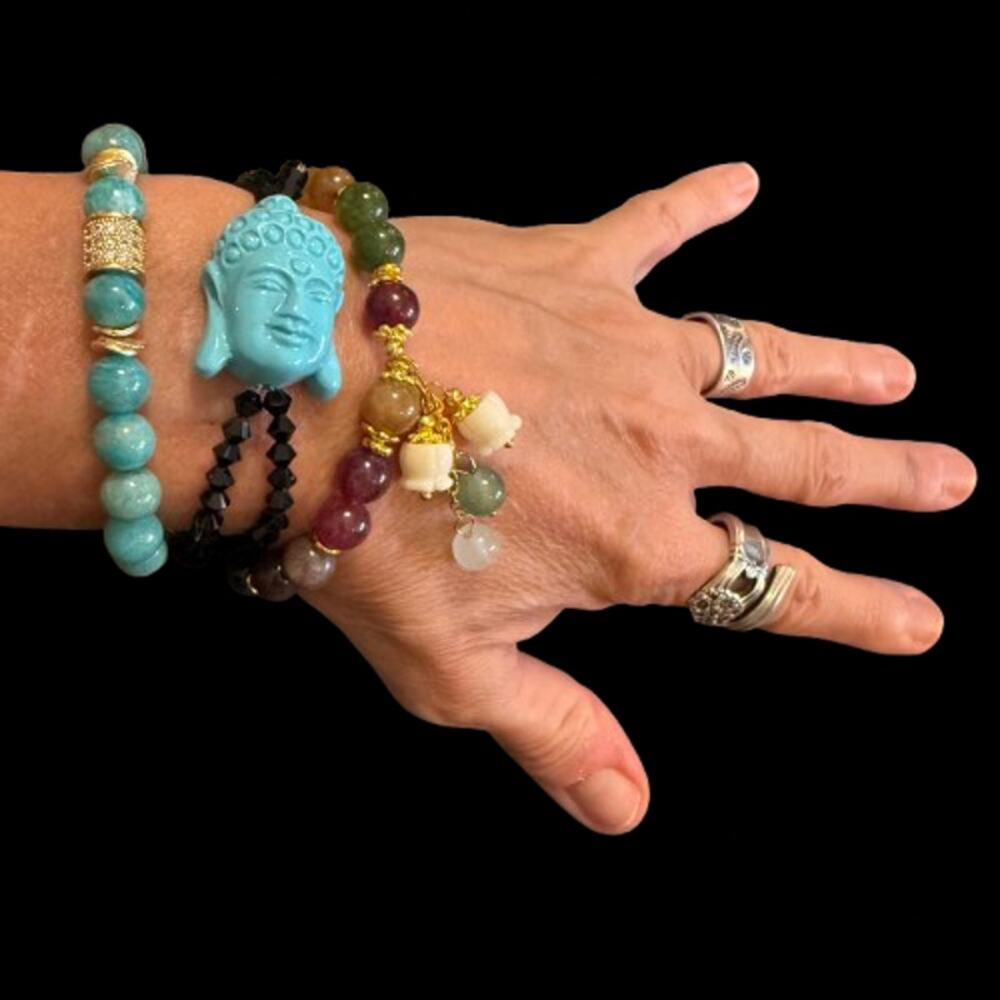 Trio of Crystal Tourmaline Amazonite Beaded Bracelets